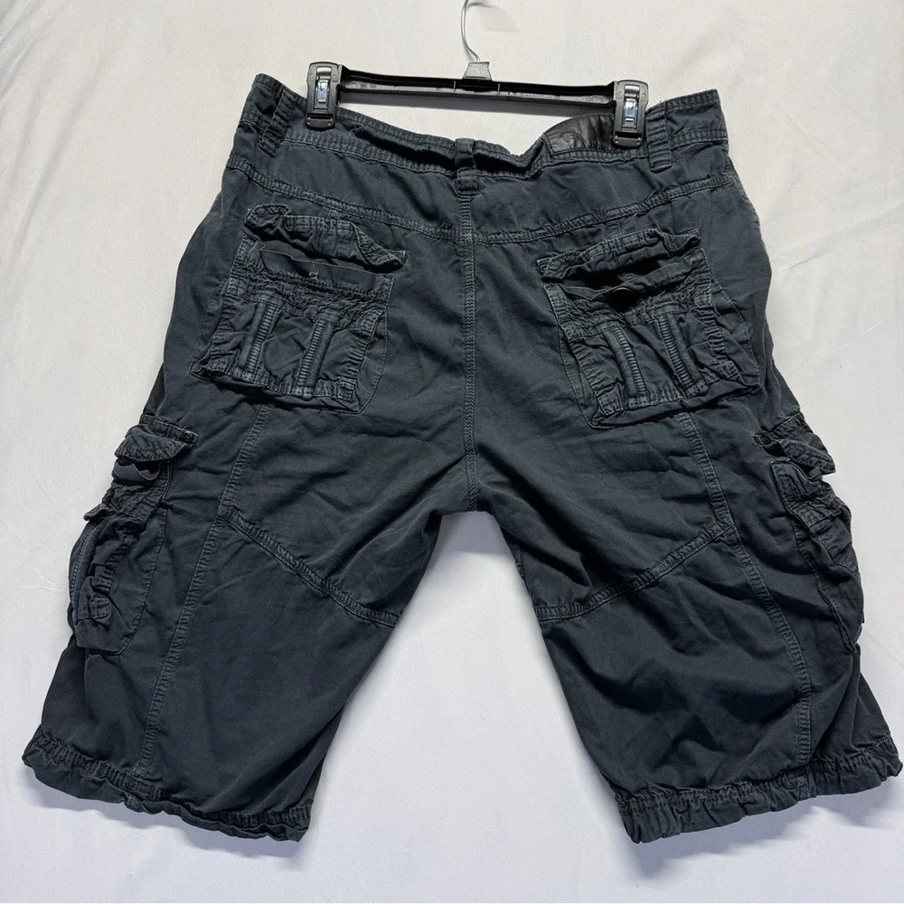 Fried Denim Baggy Cargo Jorts Mens 34 Gray‎ Y2K Skater Utility Shorts Cotton